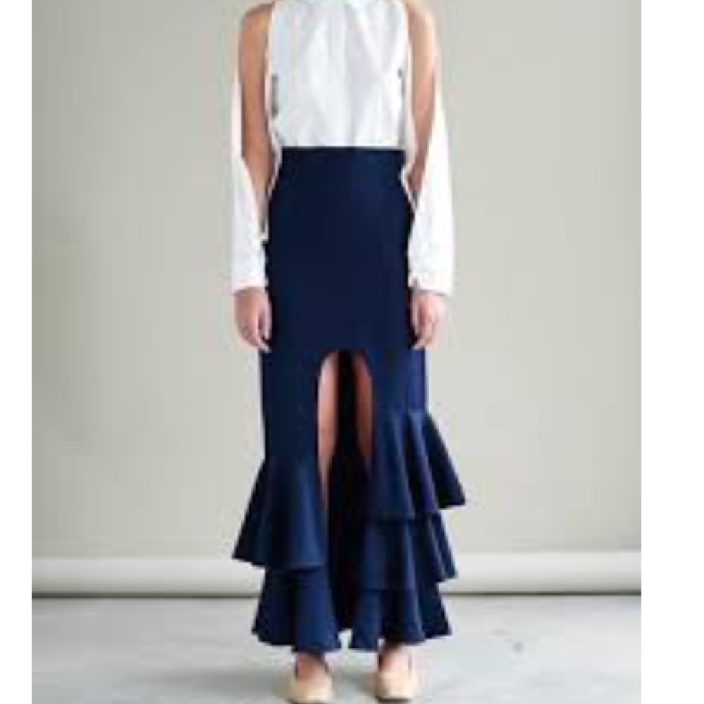 NWT Style Mafia Navy Mermaid Open Front Maxi Skirt